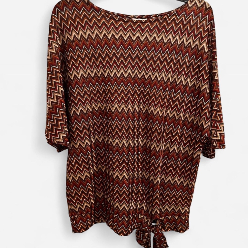 Worthington Chevron Tunic Top - Brown and Cream